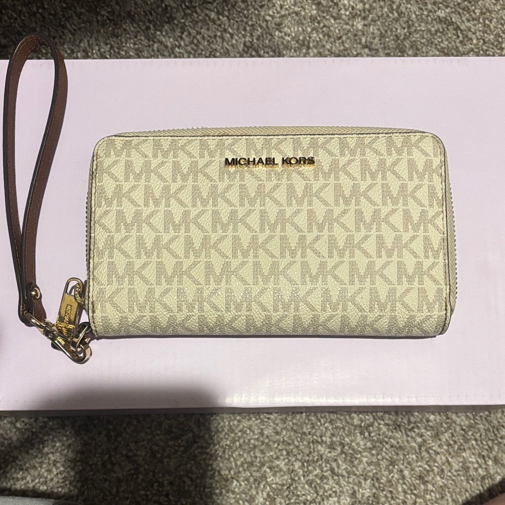Michael Kors Beige Monogram Wristlet